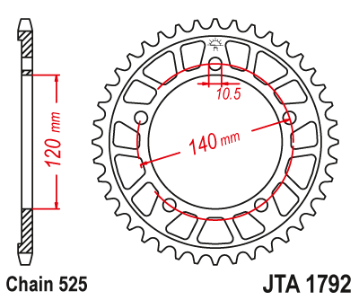 Звезда ведомая алюминиевая JT JTA1792.44 (JTA1792-44) (A1792-44) для Kawasaki // Suzuki // Triumph