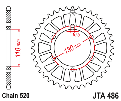 Звезда ведомая алюминиевая JT JTA486.44 (JTA486-44) (A486-44) для Kawasaki Road