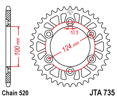 Звезда ведомая алюминиевая JT JTA735.39 (JTA735-39) (A735-39) для Ducati Road