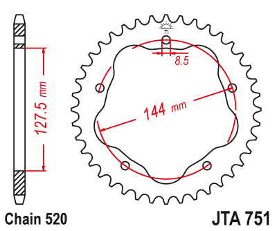 Звезда ведомая алюминиевая JT JTA751.43 (JTA751-43) (A751-43) для Ducati Road
