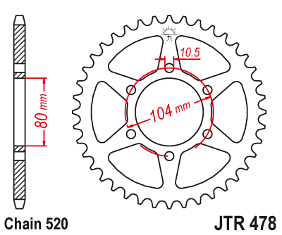 Звезда ведомая (45 зуб.) RK B4028-45 (Аналог: JTR478.45) для мотоциклов Kawasaki