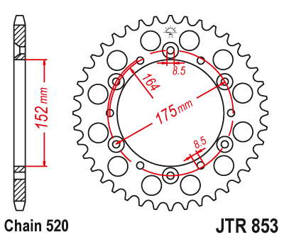 Звезда ведомая (44 зуб.) RK B4462-44 (Аналог: JTR853.44) для мотоциклов Yamaha
