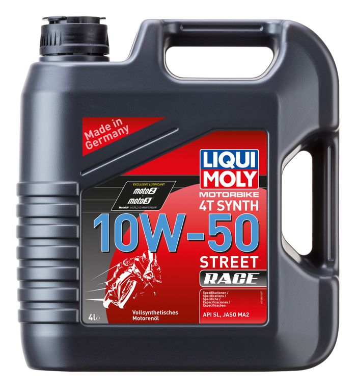 Синт-ое моторное масло д/4-т.мотоц. Liqui Moly Motorbike 4T Synth Street Race 10W-50 SN Plus MA2 (4л) (7508)